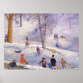 Vintage Christmas  Sledding  Central Park Glackens Poster by ChristmasCafe at Zazzle