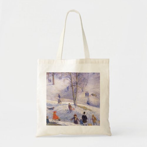 Vintage Christmas Sledding Central Park Glackens Tote Bag