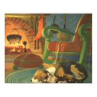 Vintage Christmas, Sleeping Animals by Fireplace