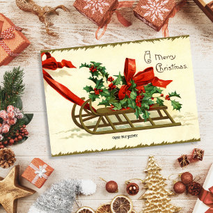 Vintage Christmas Sleigh greetings Holiday Card