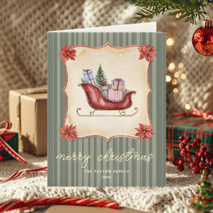 Vintage Christmas Sleigh Holiday Card Rustic Mer