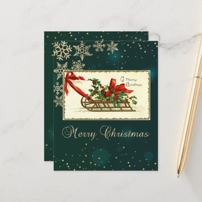 Vintage Christmas Sleigh,Mistletoe Snowflakes (Front/Back In Situ)