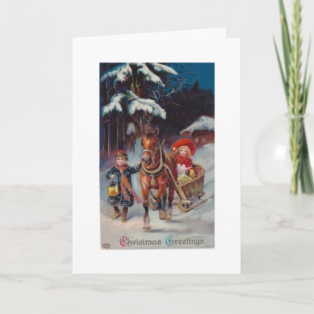Vintage - Christmas Sleigh Ride, Holiday Card (Front)