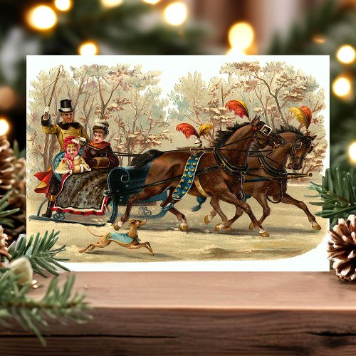 Vintage Christmas Sleigh Ride Holiday Postcard