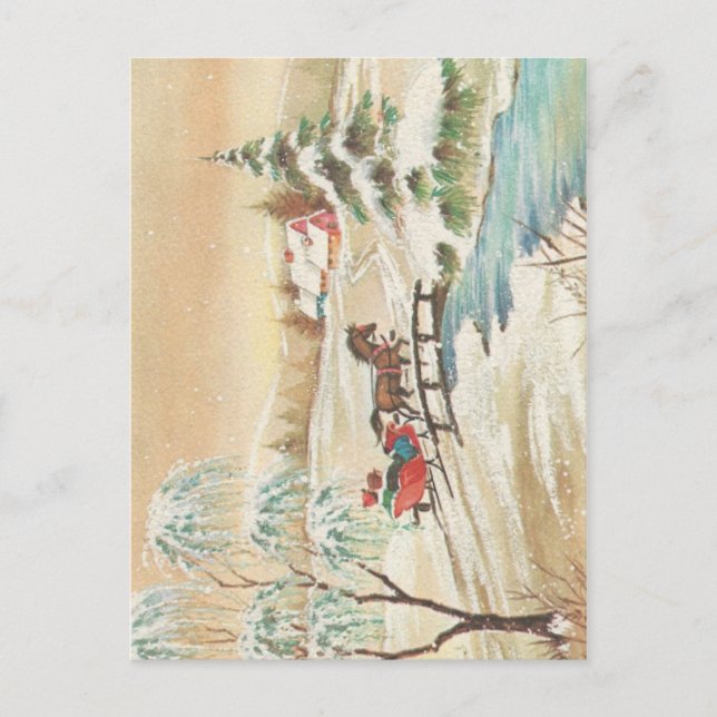 Vintage Christmas Sleigh Ride Scene Holiday Postcard (Front)