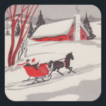 Vintage Christmas Sleigh Snow Scene Square Sticker<br><div class="desc">Vintage Christmas Sleigh Snow Scene</div>