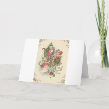 Vintage Christmas Sleigh With Angels Holiday Card by Gypsify at Zazzle
