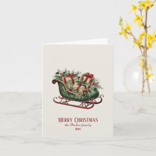 Vintage Christmas Sleigh with Gifts and Greenery Card