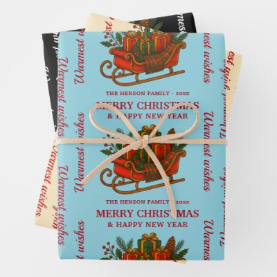 Vintage Christmas Sleigh with Gifts Personalized Wrapping Paper Sheets