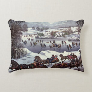 Vintage Christmas Sleighs, Central Park in Winter Accent Pillow