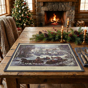 Vintage Christmas Sleighs, Central Park in Winter Cloth Placemat