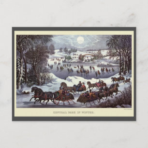 Vintage Christmas Sleighs, Central Park in Winter Holiday Postcard