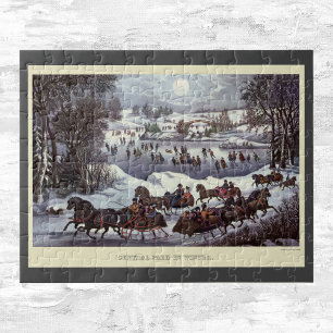 Vintage Christmas Sleighs, Central Park in Winter Jigsaw Puzzle