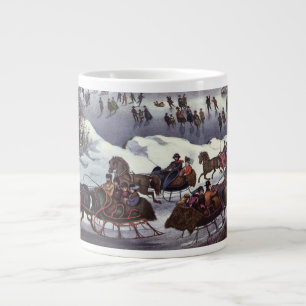Vintage Christmas Sleighs, Central Park in Winter Large Coffee Mug