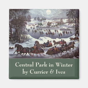 Vintage Christmas Sleighs, Central Park in Winter Magnet