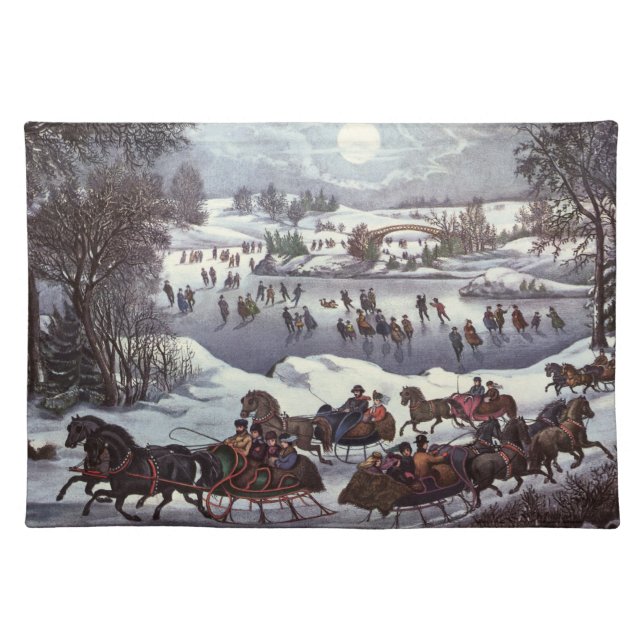 Vintage Christmas Sleighs, Central Park in Winter Placemat (Front)