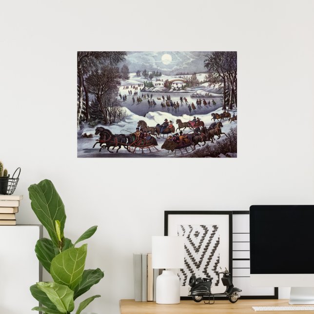 Vintage Christmas Sleighs, Central Park in Winter Poster (Home Office)