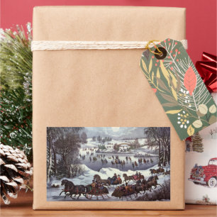 Vintage Christmas Sleighs, Central Park in Winter Rectangular Sticker