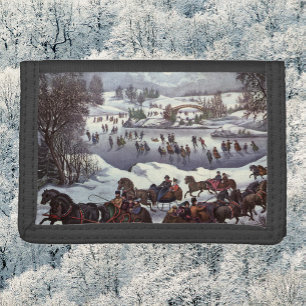 Vintage Christmas Sleighs, Central Park in Winter Trifold Wallet