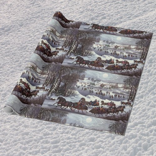 Vintage Christmas Sleighs Central Park in Winter Wrapping Paper