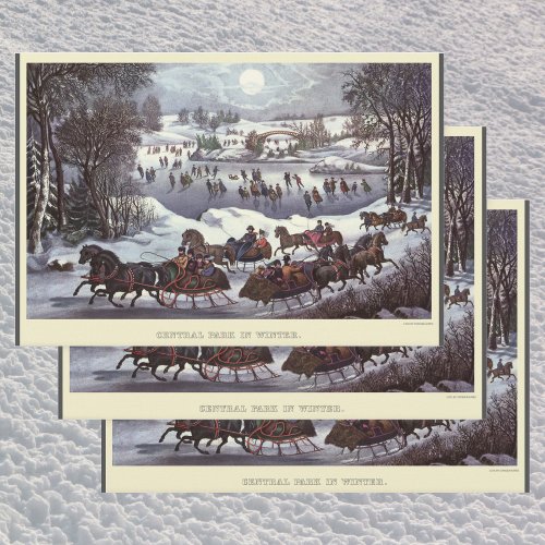 Vintage Christmas Sleighs Central Park in Winter Wrapping Paper Sheets