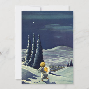 Vintage Christmas, Snow Angel Walking with a Star Holiday Card