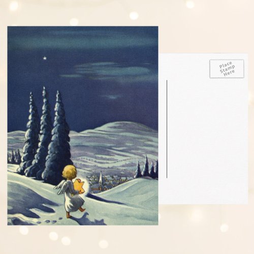 Vintage Christmas Snow Angel Walking with a Star Holiday Postcard