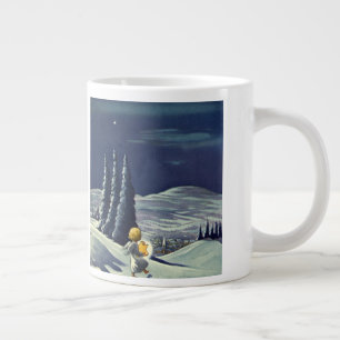 Vintage Christmas, Snow Angel Walking with a Star Large Coffee Mug