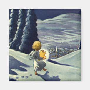 Vintage Christmas, Snow Angel Walking with a Star Magnet