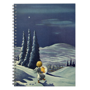 Vintage Christmas, Snow Angel Walking with a Star Notebook