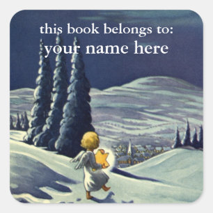 Vintage Christmas, Snow Angel Walking with a Star Square Sticker