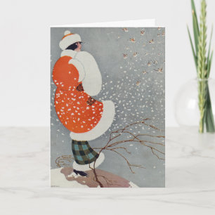 Vintage Christmas, Snow-buntings (1914) Holiday Card
