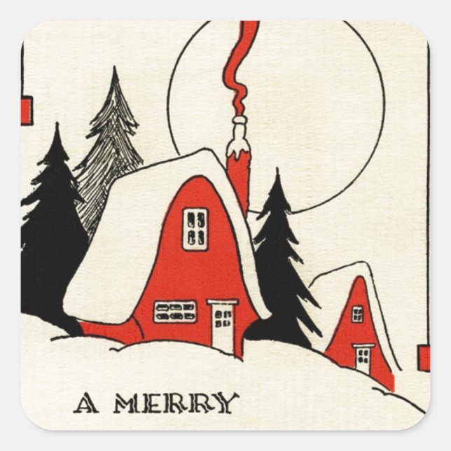 Vintage Christmas Snow Cabin Square Sticker (Front)