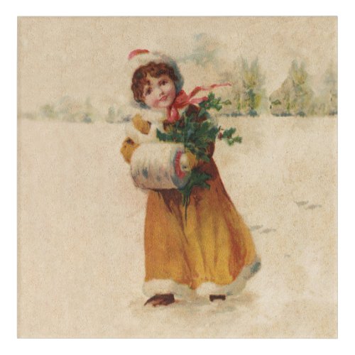 Vintage christmas Snow Child Victorian painting Acrylic Print