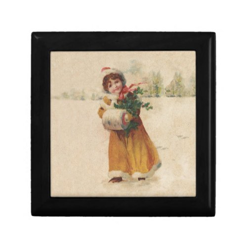 Vintage christmas Snow Child Victorian painting Gift Box