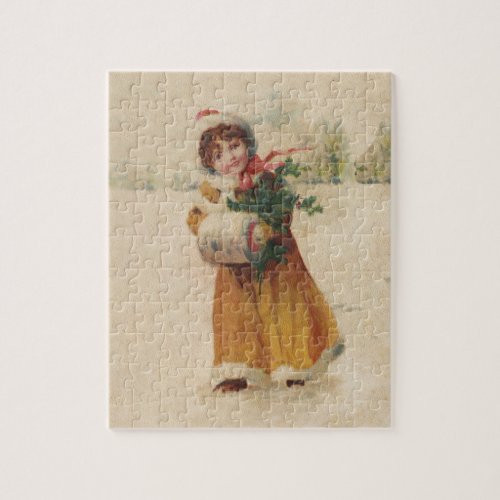 Vintage christmas Snow Child Victorian painting Jigsaw Puzzle