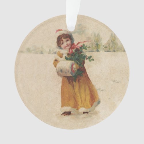 Vintage christmas Snow Child Victorian painting Ornament