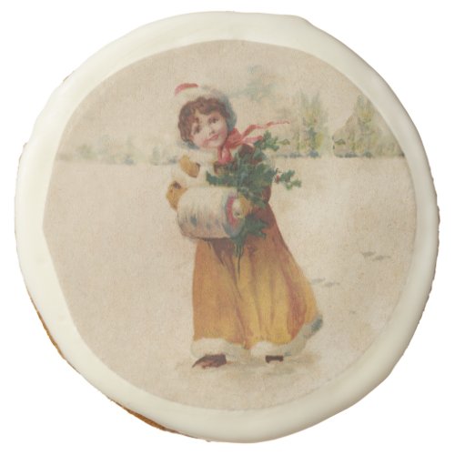 Vintage christmas Snow Child Victorian painting Sugar Cookie