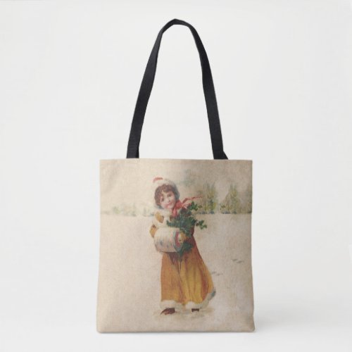 Vintage christmas Snow Child Victorian painting Tote Bag