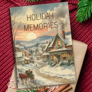 Vintage Christmas Snow Covered Festive Village Holiday Card