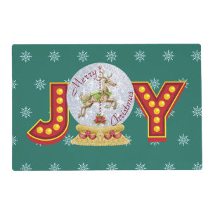 Vintage Christmas snow globe reindeer snowflakes Placemat