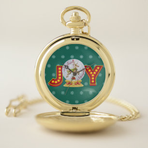 Vintage Christmas snow globe reindeer snowflakes Pocket Watch