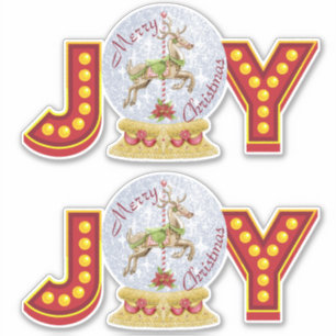Vintage Christmas snow globe reindeer snowflakes Sticker