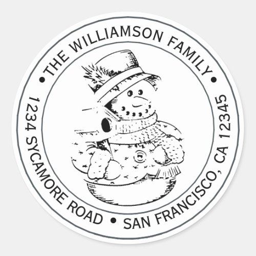 Vintage Christmas Snow Man Return Address Classic Round Sticker