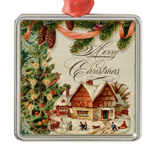Vintage Christmas Snow Skating Custom Ornament