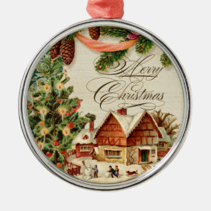 Vintage Christmas Snow Skating Custom Ornament