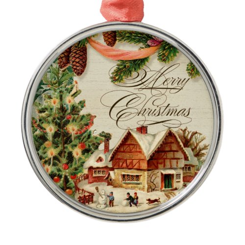 Vintage Christmas Snow Skating Custom Ornament