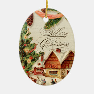 Vintage Christmas Snow Skating Custom Ornament