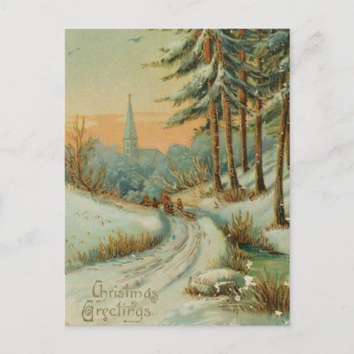 Vintage Christmas Snow Trail Holiday Postcard