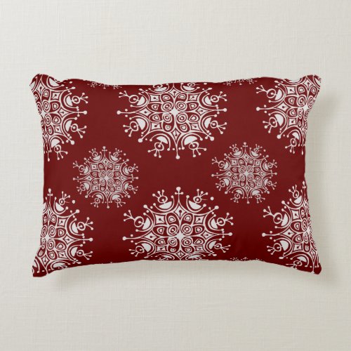 Vintage Christmas Snowflakes Red Blizzard Pattern Accent Pillow